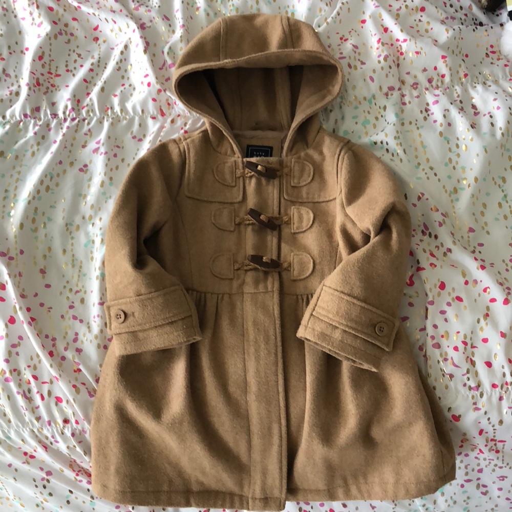 Girls gap hooded camel pea coat size 3t